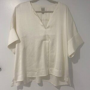 Cream Satin Blouse - Worthington - XL - Short Dolman Sleeve